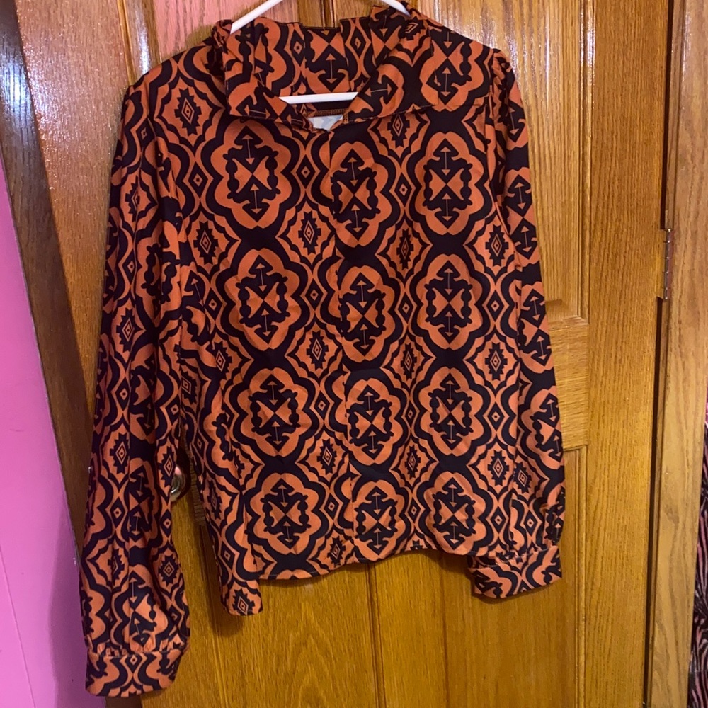 Orange and Black Patterned Long Sleeve Shirt
